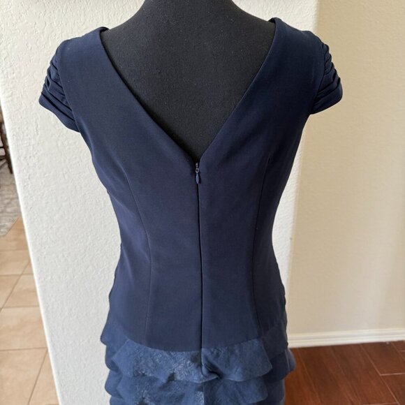 Adrianna Papell Dress Size 8 Navy Blue Tiered Layered Ruffle V Neck Cap Sleeve - Picture 11 of 11